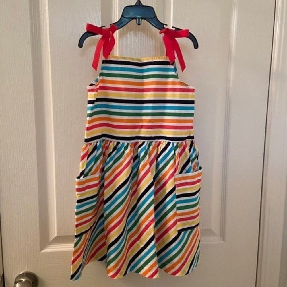 Hanna Andersson Rainbow Ribbon Sundress Pockets Girls Size 120 US 6-7